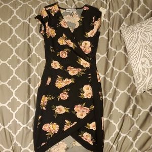Black and Pink Floral Body Con Dress.